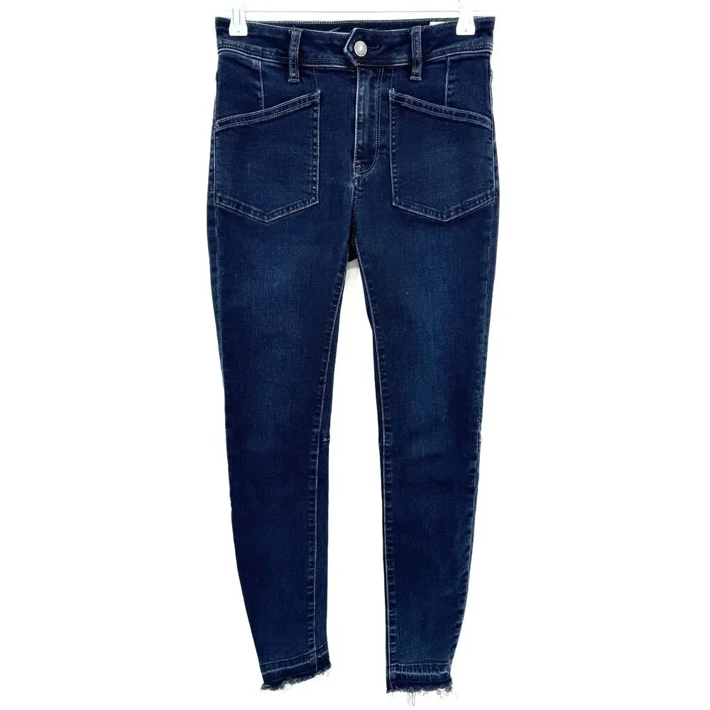 FREE PEOPLE | WE THE FREE Dark Wash Ivy Denim Pull On Raw Hem Skinny Jeans Sz 26